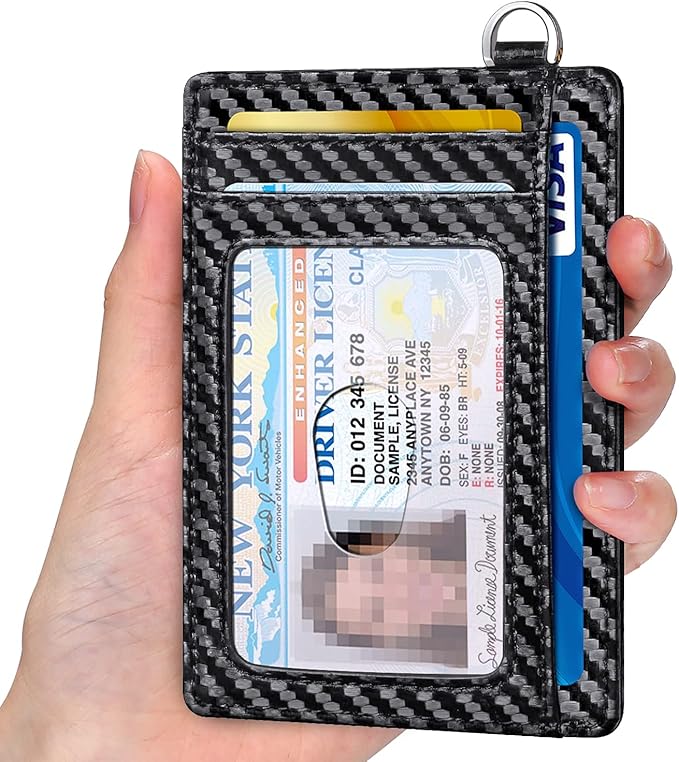 Slim Minimalist Front Pocket Wallet, RFID Blocking Credit Card Holder Wallet with Detachable D-Shackle for Men Women