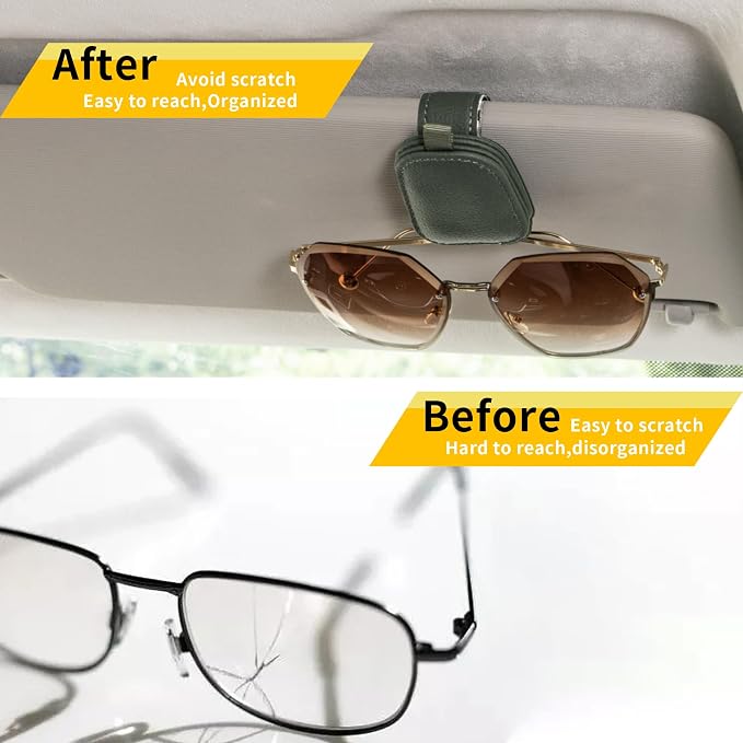 Yuoyar Magnetic Leather Sunglasses Holder for Car, 2 Packs (Green) | Magnetic Car Visor Accessories