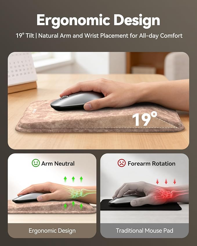 TECKNET Ergonomic Mouse Pad with Wrist Rest, Comfortable Relieves Pain | Built-in Memory Foam and Ergonomic Slope Design Relieves Carpal Tunnel Syndrome Pain, Mousepad for Office Gaming