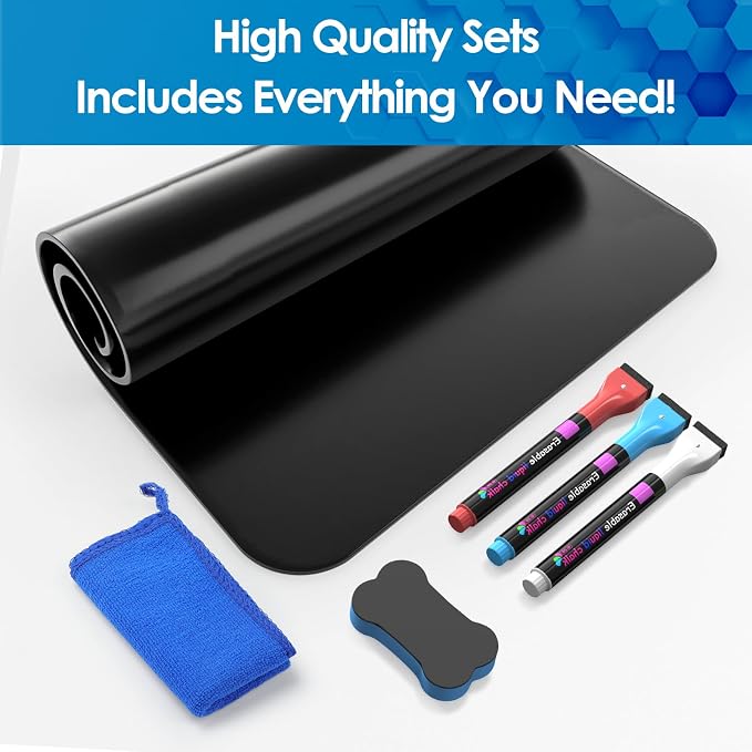 MaxGear Magnetic Black Dry Erase Board, 12 x 8 Inch, Chalk Markers Included | Strong Magnetic Surface, Easy to Write and Erase,Ideal for To-do Lists,Includes 3 Chalk Markers 1 Eraser