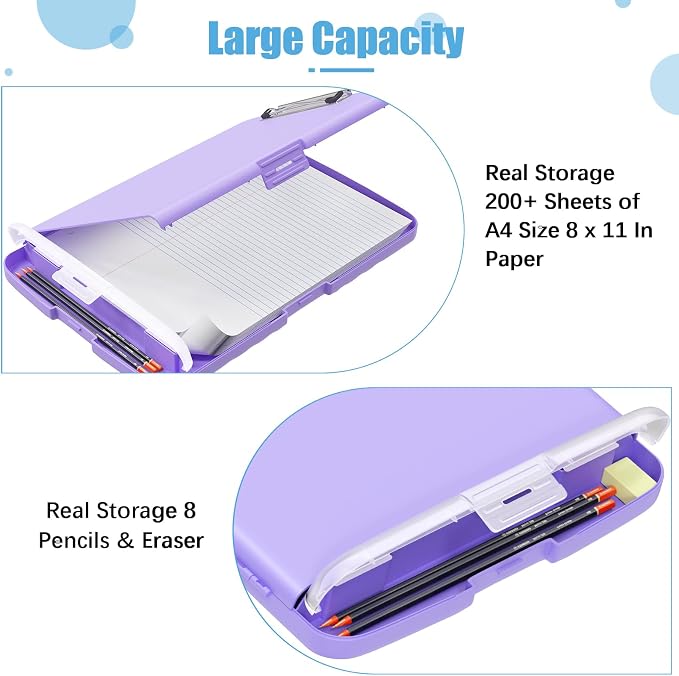 Hongri Clipboard with Storage with Pencil Case, 8.5 x 11 Storage Clip Board | High Capacity Organization Box for A4 Letter Legal Paper, Heavy Duty Folio & Side-Opening for Nurses, Teachers, Purple