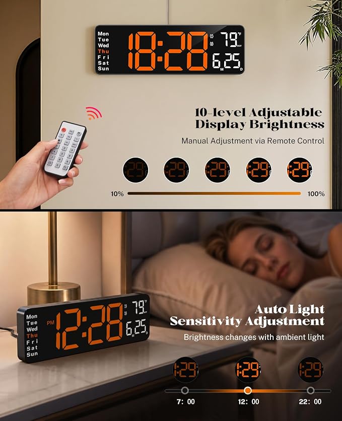 Digital Clock Large Display, 13" Large Wall Clock for Classroom | Big Led Wall Clocks with Remote Control,Date,Week,Alarm,Temp & DST for Bedroom,Living Room,Gym,Office