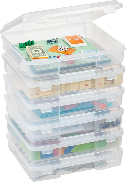 IRIS USA Board Game Storage Containers, 6-Pack |Made in USA| Organizers with Built-In Handle & Snap-Tight Lid for Puzzles, Scrapbook, and Fits 8.5" x 11" or A4 Papers, Thick - Clear