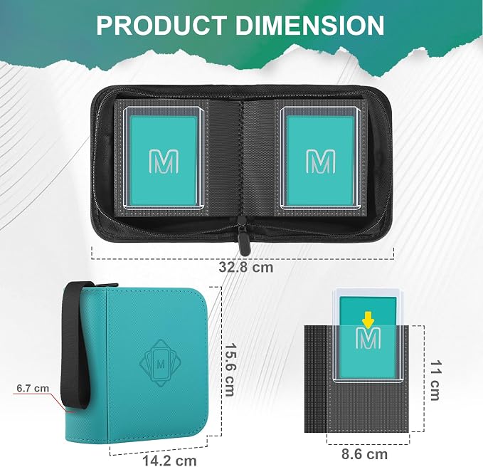 1 Pocket Toploader Binder Holds 40 Cards with 20 Sleeves Collectible Trading Card Album, for 3x4 Toploaders Hard Cases for TCG, MTG, Sports, Baseball, Football, Small Sports Card Book (1Cyan)
