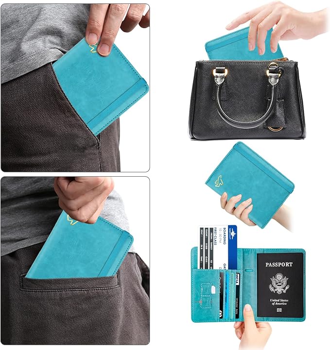 WALNEW Passport Holder for Travel, RFID Passport Wallet, Travel Essentials | PU Leather Passport Cover Case with Pen Holder, Travel Must Haves Accessories, Passport Book Holder for Women