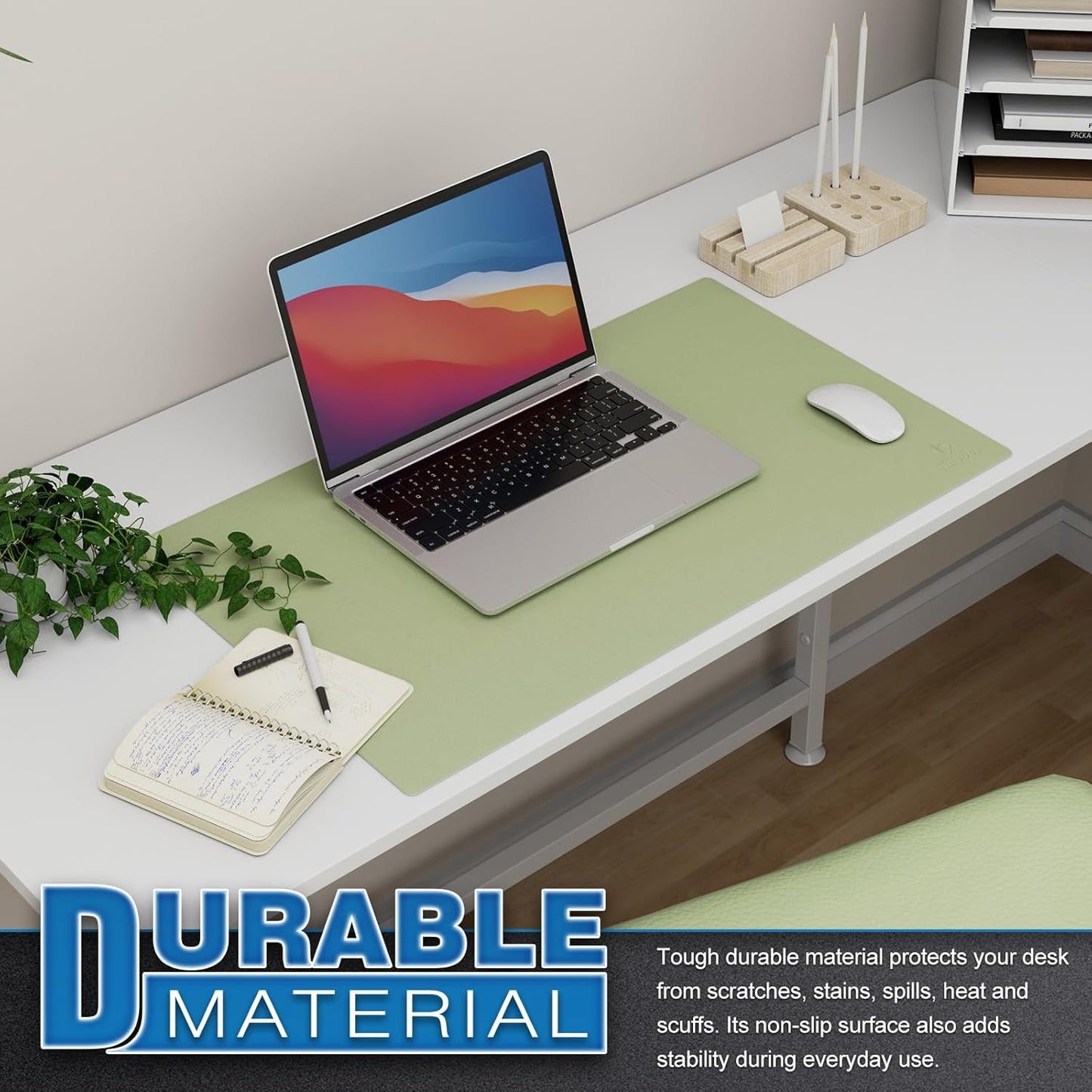K KNODEL Small Office Leather Desk Mat, Mouse and Keyboard Pad, Computer and Laptop Mat, Desktop Protector and Cover, Writing Pad and Blotter (23.6"x13.8", Light Green)