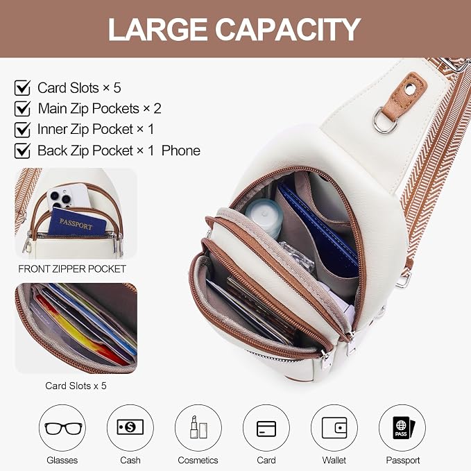 Anti Theft Crossbody Bags for Women Travel Chest Sling Bag Leather RFID Purse Fanny Pack Beige