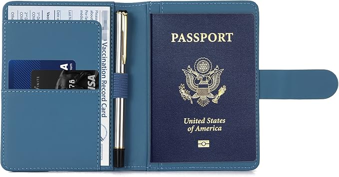 Melsbrinna Premium Leather Passport Holder Covers Case, Waterproof Rfid Blocking Travel Wallet Passport Holder with Pen Holder, Cute Passport Book for Women/Men