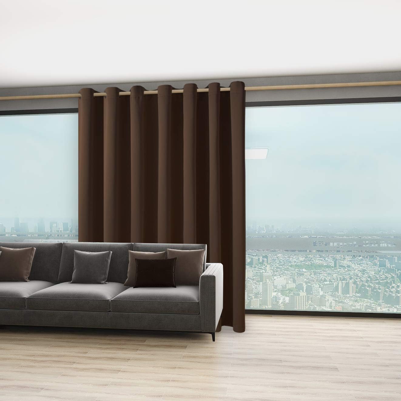 BONZER Extra Wide Room Divider Curtain Screen Partitions Total Privacy Wall Noise Reducing Blackout Curtains for Living Room, 96L x 120W Inch (8L x 10W ft), 1 Panel, Chocolate