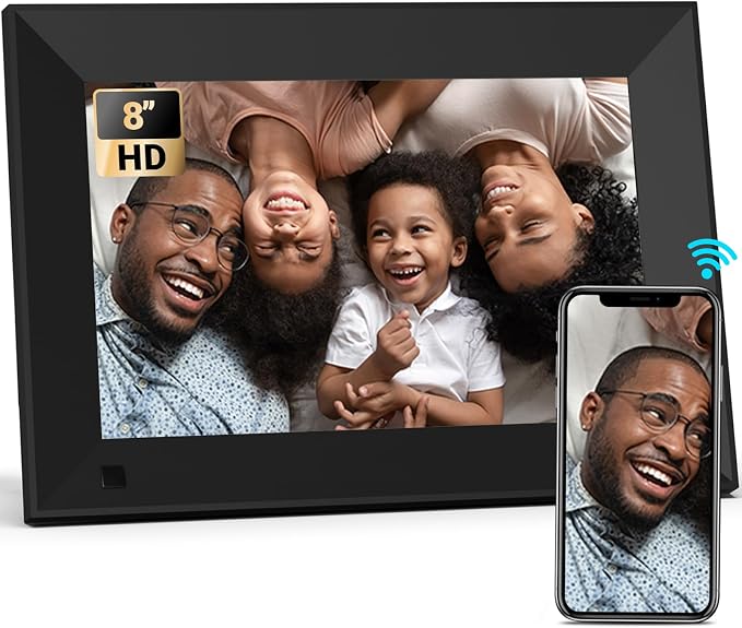BSIMB 8 Inch Digital Picture Frame Touch Screen, 1280x800 HD WiFi Electronic Photo Web Frame Display 16GB, Share Pictures/Videos via App/USB/SD Easy Setup Gifts for Mom, Auto-Rotate, Solid Black