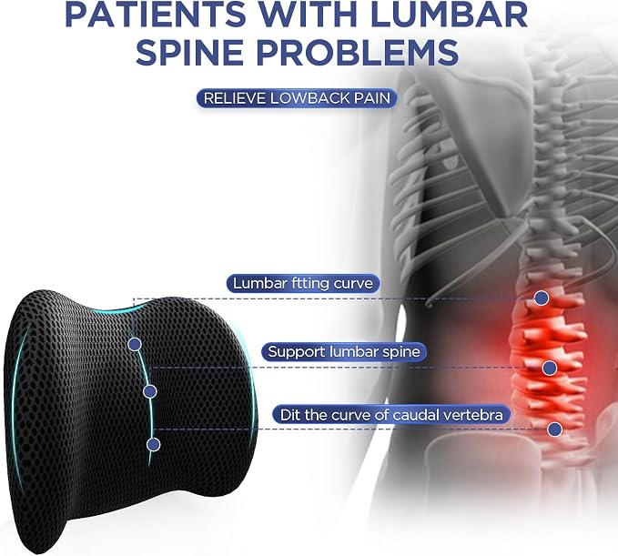Lumbar Support Pillow for Office Chair, Memory Foam Car Back Cushion | Lumbar Pillow Lower Back with 4d Mesh Cover Adjustable Straps, Ergonomic Chair Back Pillow for Office, Car, Gaming Chairs