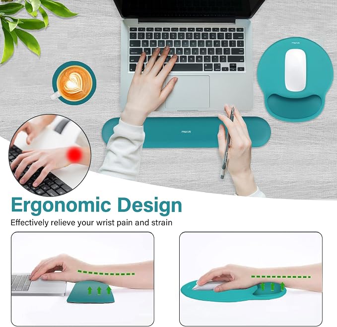 MOSISO Wrist Rest Support for Mouse Pad&Keyboard Set, Teal Green | Circle Curved Ergonomic Mousepad Non-Slip Base Home/Office Pain Relief&Easy Typing Pad with Soft Cloth&Silicone Lining