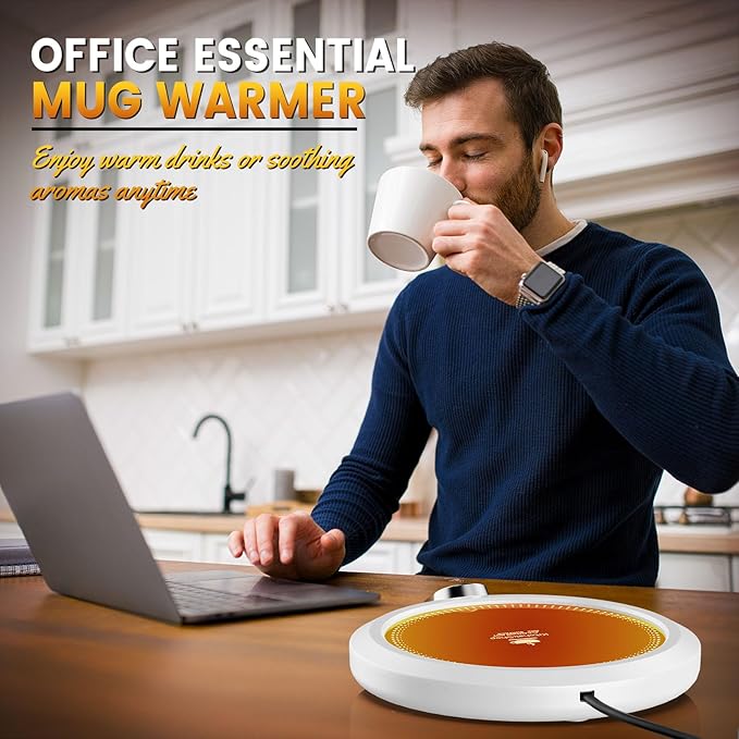 Fast Heating Mug Warmer - 4 Temp Settings & 1-12H Timer, Coffee Cup Warmer Plate for Desk Auto Shut Off, Ideal Beverage Warmer Gift for Coffee, Tea, Milk (White)
