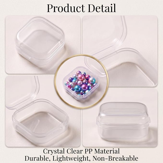 Jetec 120 Pieces Mini Plastic Clear Beads Storage Containers Box for Collecting Small Items, Beads, Jewelry, Business Cards, Game Pieces, Crafts (1.4 x 1.4 x 0.7 Inch)