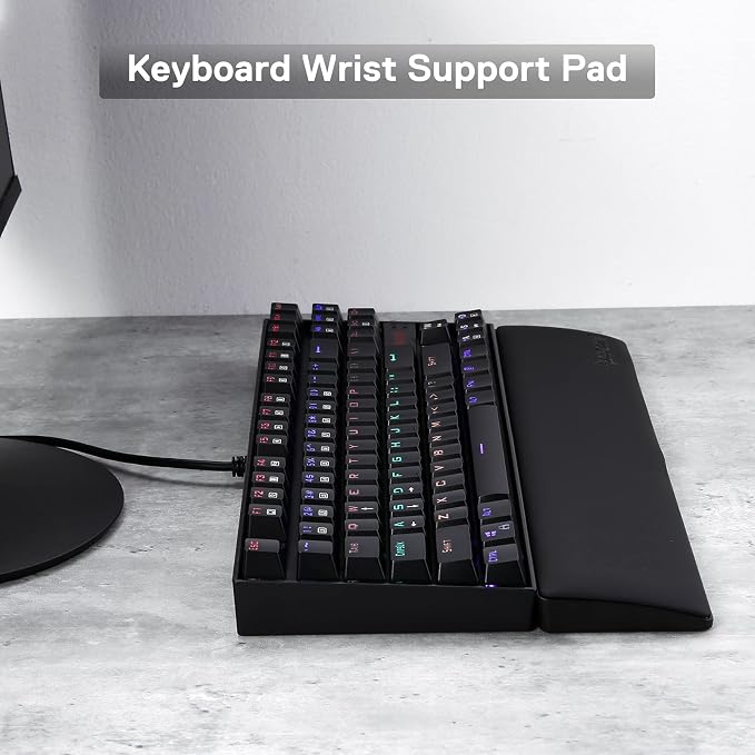 Redragon P036 Meteor M Computer Keyboard Wrist Rest Pad, Ergonomic Soft Memory Foam Wrist Support w/Anti-Slip Rubber Base, 80% 87 Keys TKL Size 14.13 x 2.87 in, 0.78 inch (20mm) Height, Black