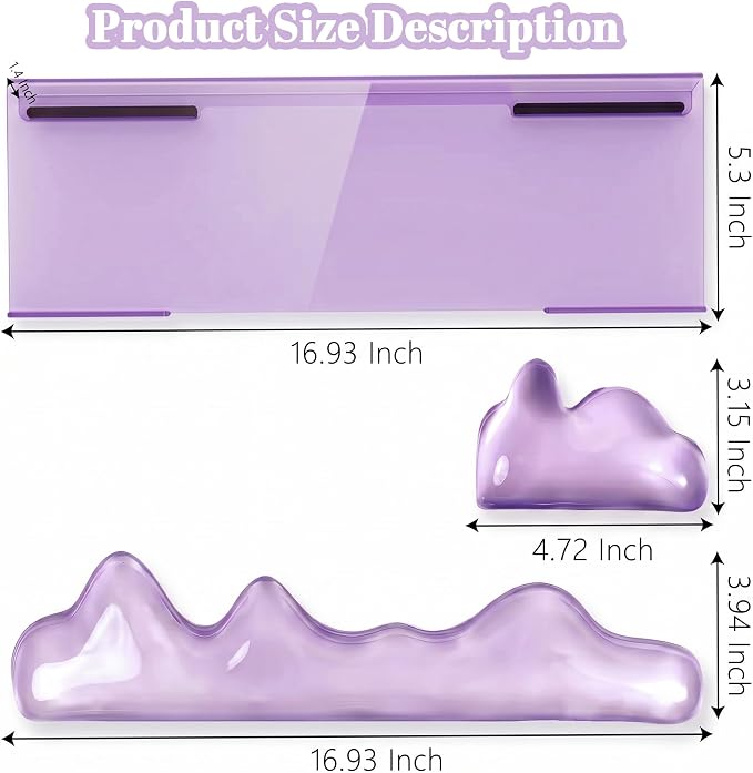 Acrylic Computer Keyboard Stand with Gel Mountain Wrist Rest Keyboard Riser with Comfortable Clear Silicone Mouse Wrist Pad Ergonomic Tilted Transparent Keyboard Holder for Desktop Office Purple