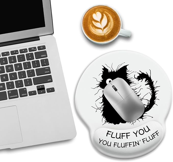 LIMKRIAN Mouse Pad with Gel Wrist Rest, 9.8 x 8.6 in, Funny Black Cat | Ergonomic Comfort Wrist Support, Non-Slip PU Base, Pain Relief, Mouse Pads for Desk Cute Office Desk Accessories Supplies