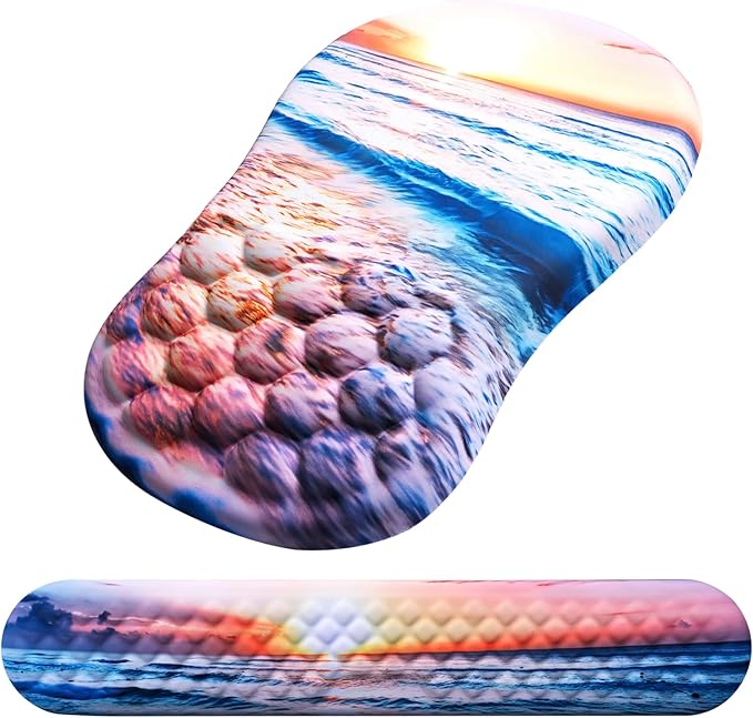 Ergonomic Mouse Pad with Wrist Support and Keyboard Wrist Rest Set | Memory Foam Wrist Cushion, Non-Slip PU Base, Massage Design, Relieves Wrist Pressure for Work, Gaming & Office Use