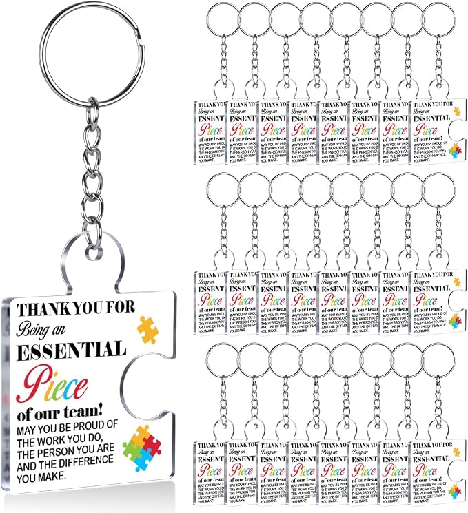 Team Appreciation Gifts Bulk Thank You Keychains for Coworkers | Gift Set for Employee, Staff, Teachers, Teamwork Puzzle Piece Keyring, Acrylic
