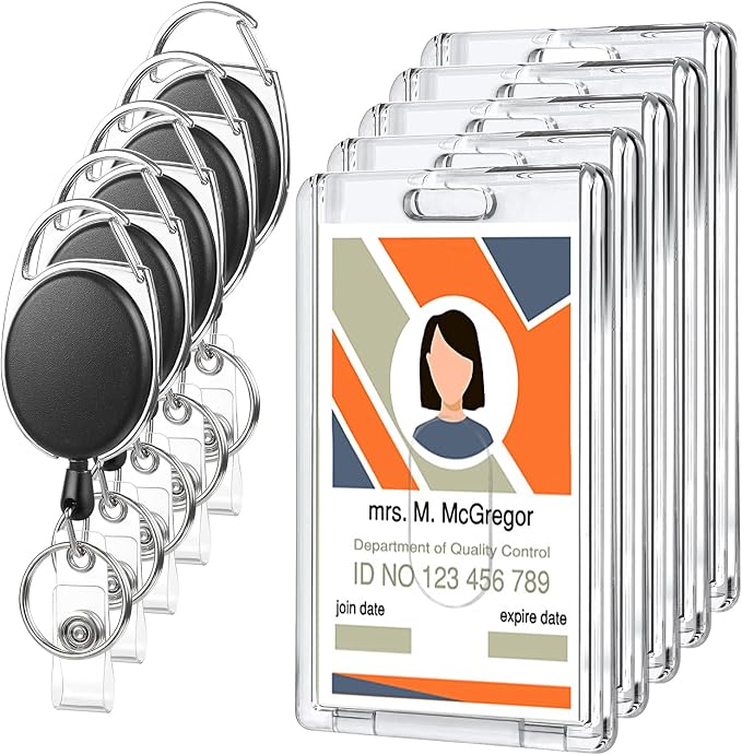 5 Set Badge Holder Retractable Clip Heavy Duty Badge Reel with Acrylic Clear Vertical ID Card Badge Holders for Work Office Nurse Teacher Student