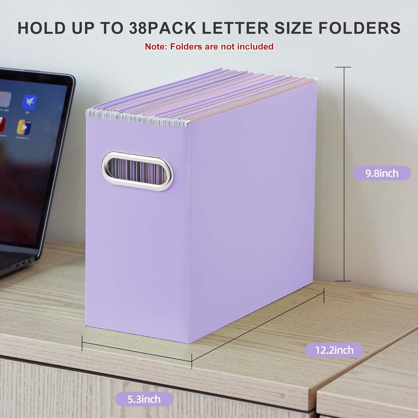 Oterri File Organizer, 2 Packs Small Storage Box, Cardboard File Folder Organizer, Collapsible File Box for Hanging File Folders Letter Size, Portable Filing Organizer with Handle (Purple)