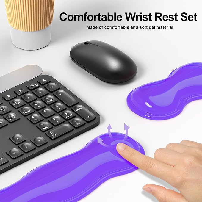 MOKURU Gel Keyboard and Mouse Wrist Rest Set, Comfort Ergonomic Wrist Support, for Wrist Pain Relief, Computer Keyboard Wrist Rest (Purple)