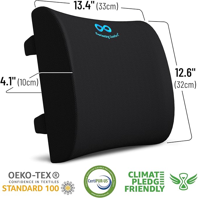 Everlasting Comfort The Original Lumbar Support Pillow - Improves Posture, Promotes Back Pain Relief - Superior Office Chair Back Support for Gaming and Desk Chairs - Lumbar Pillow for Car, Couch