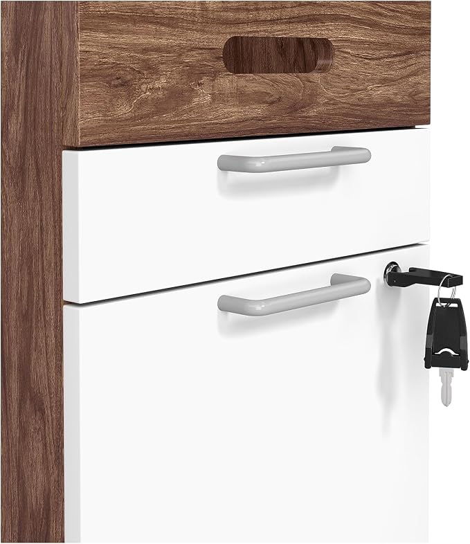 Union & Scale 2 Drawer Mobile File Cabinet, Rolling Printer Stand, Vertical Filing Cabinet, Office Drawers, Filing Cart for Home Office, A4/Letter Size, Black and Rustic Brown BFK20WJ01