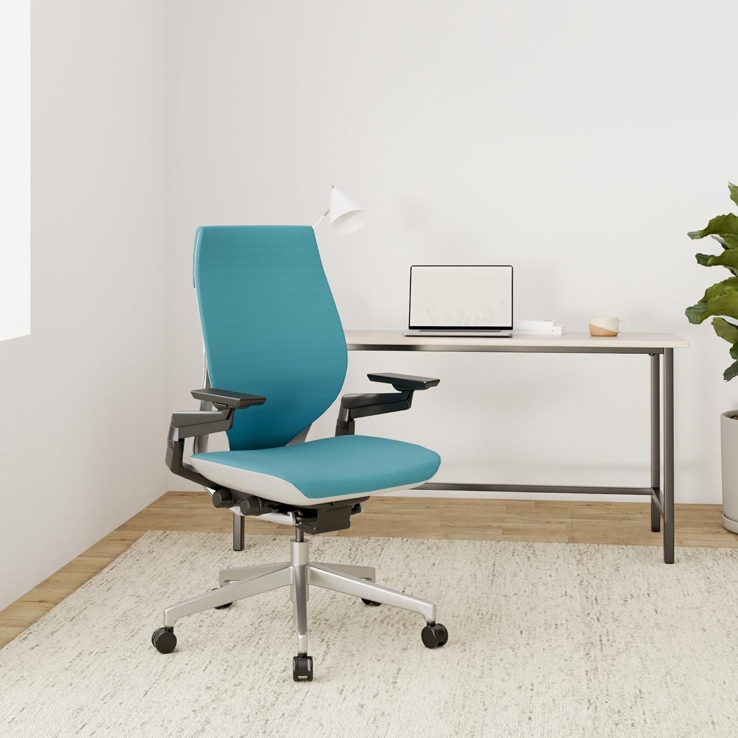 Steelcase Gesture Office Chair - Ergonomic Work Chair with Wheels for Carpet - Comfortable - Intuitive-to-Adjust for Desk - 360-Degree Arms - Blue Jay Fabric