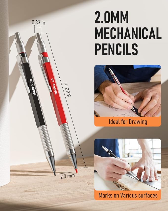 Nicpro 18 Pack Carpenter Pencil Set with Sharpener, Mechanical Carpenter Pencils with 76 Refills and Carbide Scribe Tool, Deep Hole Marker, Heavy Duty Construction Pencil for Architect-With Case | Heavy Duty Construction Pencils, Comfortable Grip Woodw...
