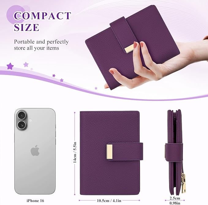 BKNOOU Passport Holder with Airtag Slot Travel Wallet Compact for Women Men, Leather Passport Wallet RFID Blocking Passport Holder for Travel with Zipper Coin Pocket, Holder Cash, Card (Purple)