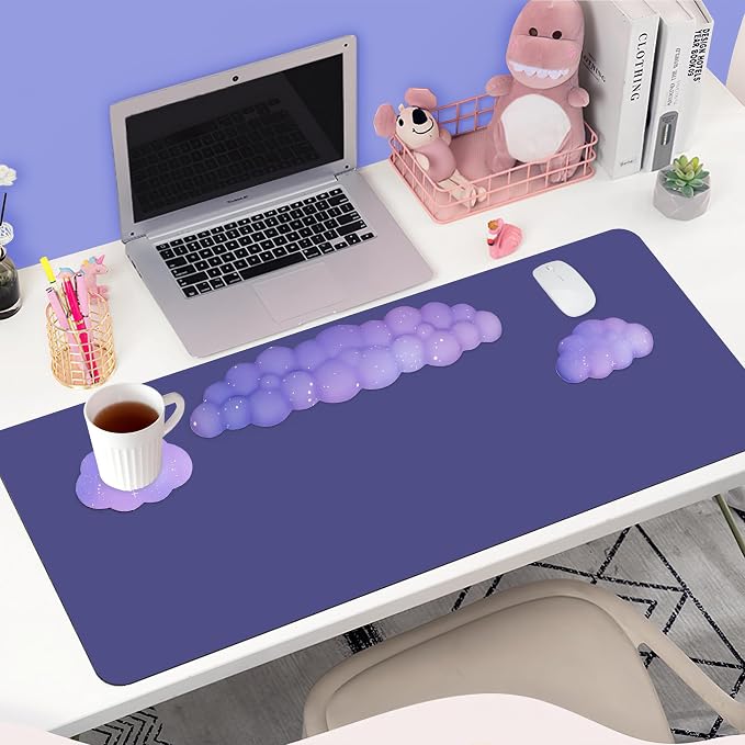 Silky Cloud Wrist Rest Set for Keyboard & Mouse, 16.9", Purple Star | Memory Foam Arm Rest with Ergonomic Support Fits Full Keyboards and Reduces Typing Fatigue for Office, Gaming and Home Use