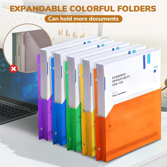 JoyCat 3 Ring Binder Clipboard with Storage, 5 Folders, Beige | 3 ring clipboard portfolio combines five expandable folders, a refillable letter-size notepad and storage