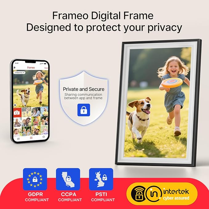 Frameo 10.1" Digital Picture Frame, Smart WiFi Digital Photo Frame with 1280x800 HD IPS Touch Screen 32GB Storage Auto-Rotate Wall Mounted, Share Photos/Videos from Phone Anywhere(Black&White)