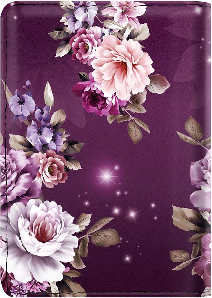 Coco Rossi Passport Holder for Travel Women Slim RFID Passport Cover Wallet | Travel Essentials, Passport Book Holders, Passport Wallet Cover Case, PU Leather, Cute, Thin, Spliced Design, Purple Flower