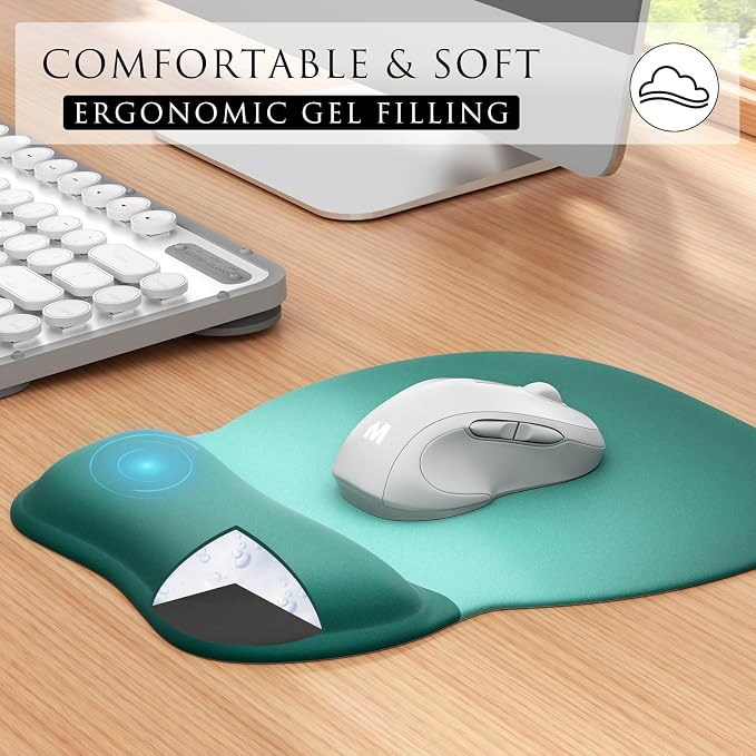 MROCO Ergonomic Mouse Pad with Gel Wrist Rest, 9.4 x 8.1 in, Green Gradient | Ergonomic Shape Design, Multiple Pattern Options, Gel Wrist Comfort, Smooth Lycra Surface, Non-Slip PU Base