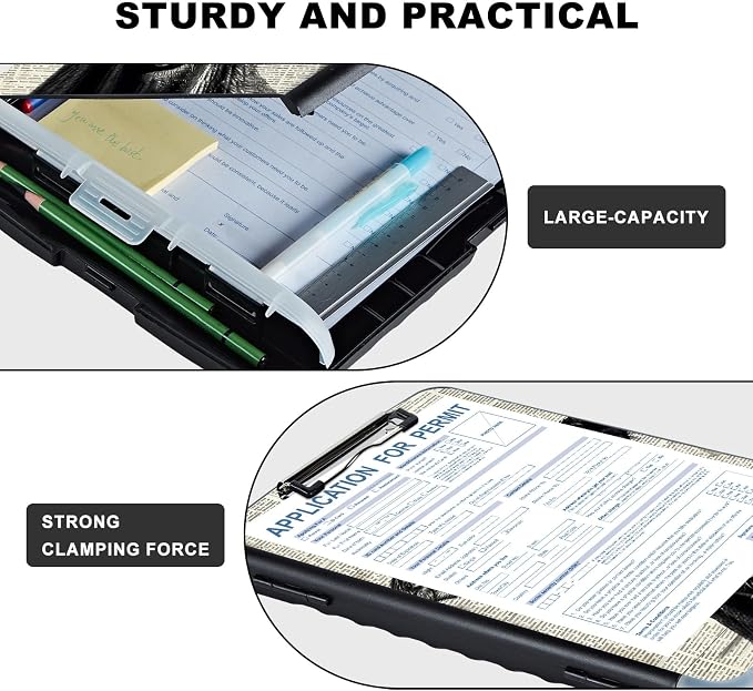 Clipboard with Storage,Storage Clipboard with Pen Holder,Heavy Duty Plastic Storage Clipboard with Low Profile Clip,Teacher Must Haves,Clipboard Folder,Office Supplies,Black and red Cow -1334