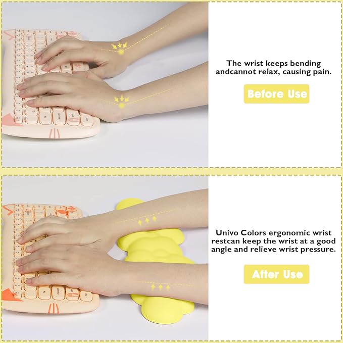 Gaming Keyboard Wrist Rest Pad,Memory Foam Keyboard Palm Rest, Ergonomic Hand Rest,Wrist Rest for Computer Keyboard,Laptop,Mac,Lightweight for Easy Typing Pain Relief (Yellow)