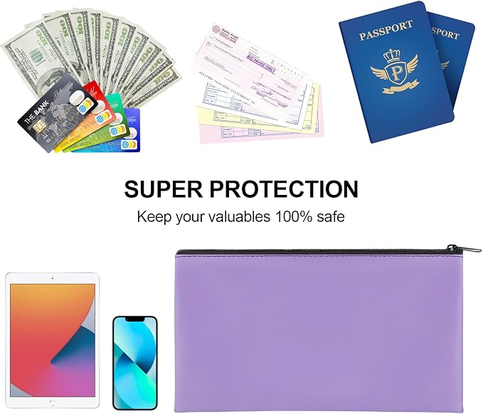2 Pieces Money Bags with Zipper, 11x6.1 inch Money Pouch, Bank Bag, Cash Bag, Check Wallet, Cosmetics(Purple)