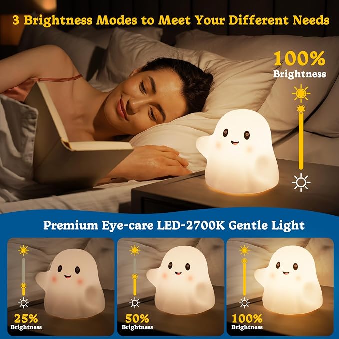 Rechargeable Night Light for Kids - Silicone Lamp with Touch Sensor for Kids Room - LED Squishy Night Light for Baby Nursery with 19 Interactive Sounds/3 Light Modes/30-Min Timer