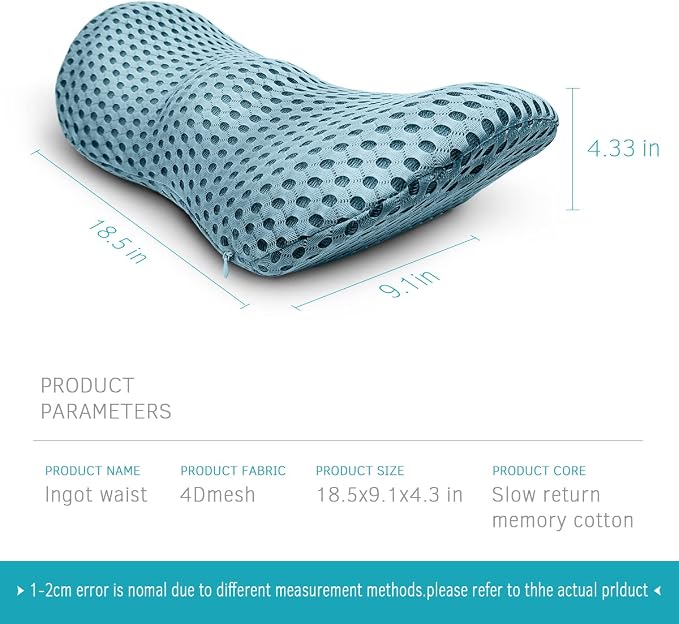 Lumbar Support Pillow for Office Chair, Memory Foam Lumbar Pillow for Lower Back Pain Relief (Blue)