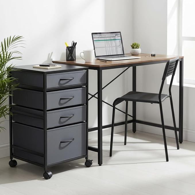 4 Drawer Rolling File Cabinet Mobile Printer Stand Metal Cart with Fabric Vertical Filing Chest Wheels A4 Letter Size Under Desk Utility Craft Storage Organizer for Home Office School(Grey)