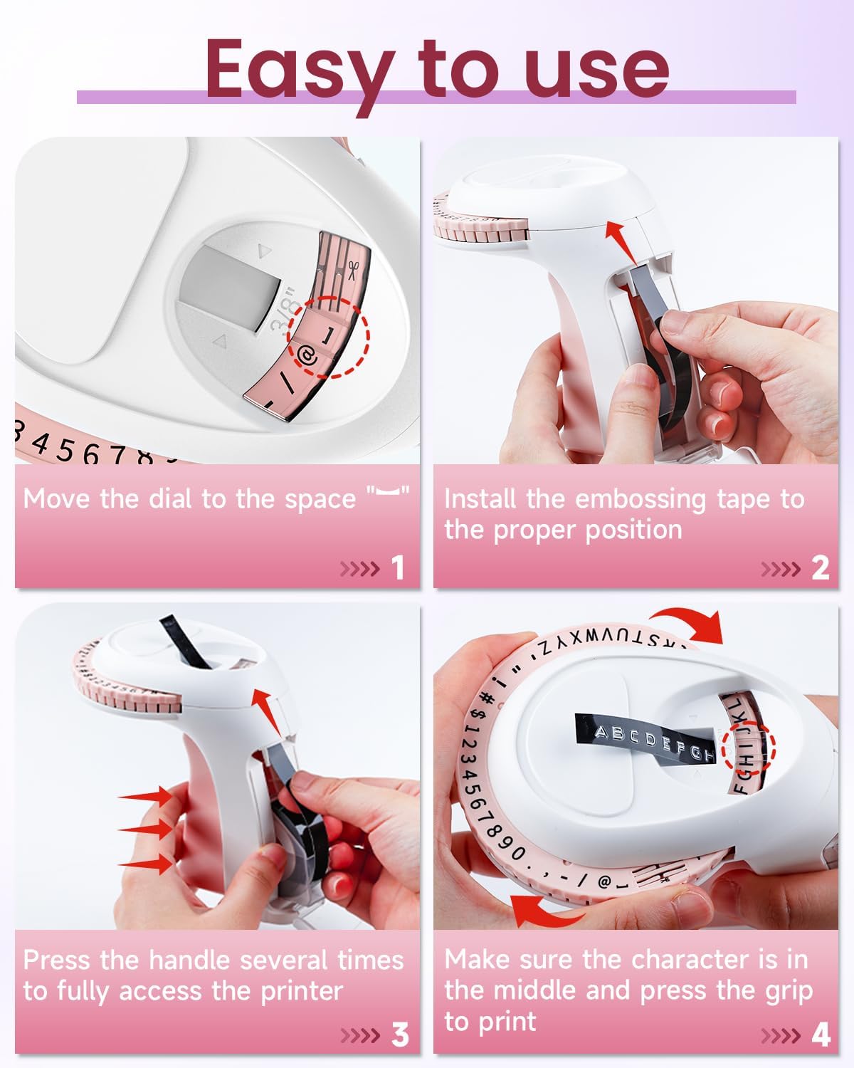 Label KINGDOM Pink Embossing Label Maker, Omega S Labeler with 10 Roll Embossing Label Tape, Vintage Handheld Embossed Label Printer for School Office Home Organization