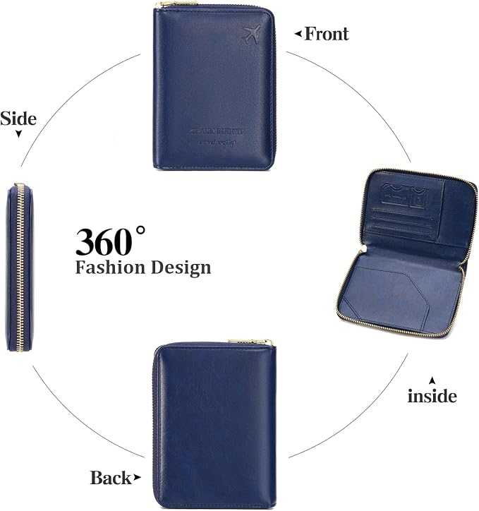 Travel Passport Wallet RFID Blocking Passport Holder-Women and Men with Zippered Ladies Passport Cover