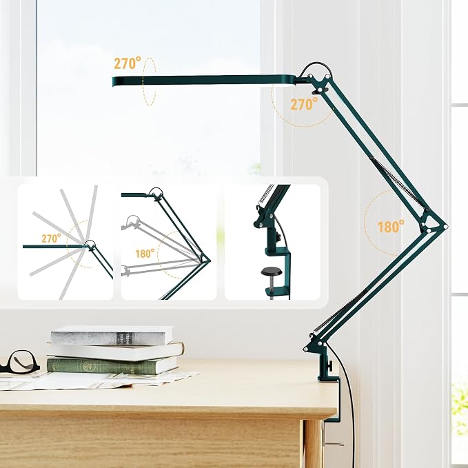 Desk Lamp - LED Desk Light - 5 Color Modes X 11 Brightness Levels - Adjustable Swing Arm - Timmer & Memory Function - 12W Lamp for Desk - Green