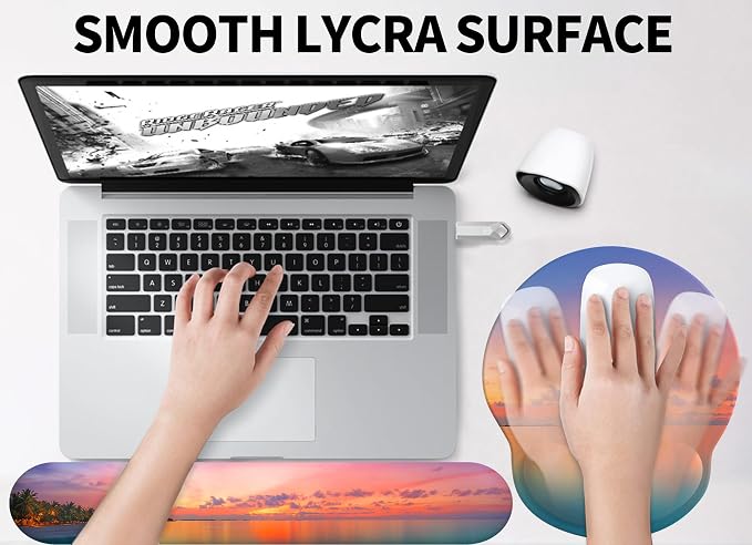 Mouse Pad Wrist Support, Ergonomic Memory Foam Keyboard Wrist Pad & Gel Wrist Rest Set for Computer Keyboard for Easy Typing & Pain Relief for Office & Home (Oceanic Sunset Set)
