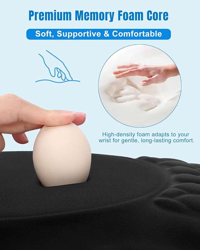 Ergonomic Mouse Pad with Sloped Memory Foam Wrist Rest (Black) | 3D Textured Wrist Cushion, Smooth Lycra Surface, Non-Slip PU Base, Comfortable Support for Office/Home Computer Desks