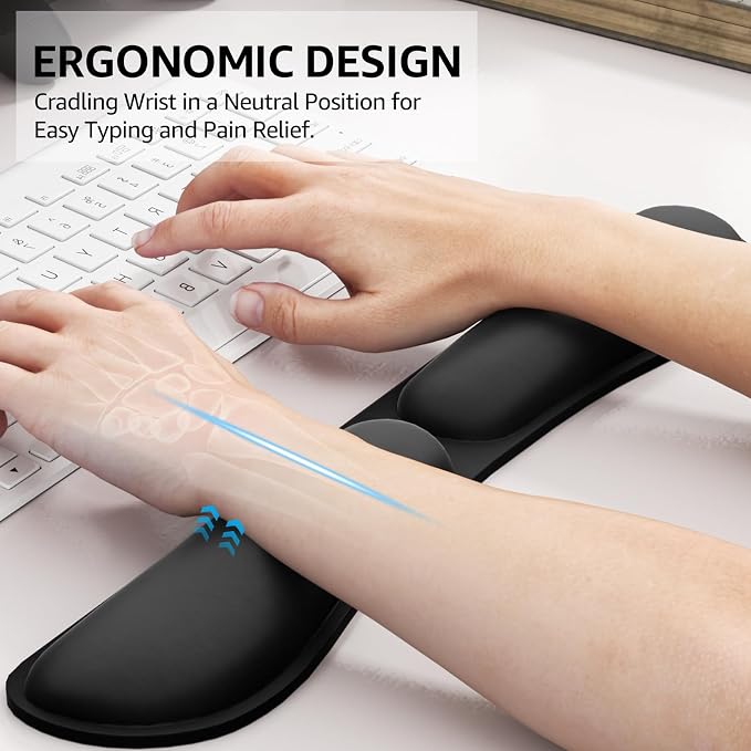 KTRIO Keyboard Wrist Rest, Memory Foam Wrist Rest, Black | Memory Foam Wrist Support, Ergonomic Design, Non-Slip Base, Office and Home Use