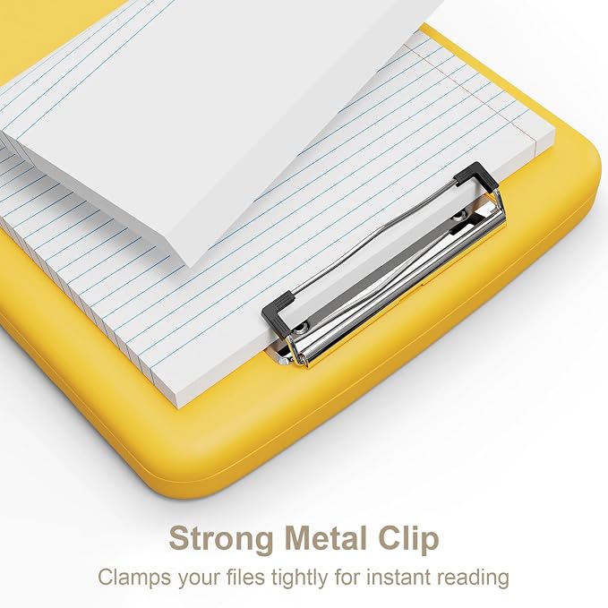 Piasoenc Clipboard with Storage, 8.5 x 11 Clip Board with Pen Holder,Yellow | High Capacity, Heavy Duty Plastic Organization Box for A4 Legal Paper Folder, Folio & Side-Opening Nurses, Teachers, Student