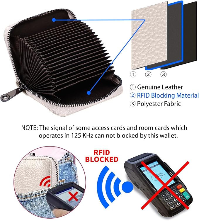 Linno RFID 20 Slots Credit Card Holder Genuine Leather Small Wallet for Women or Men with Zipper
